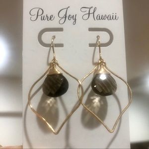Handmade smoky quartz gold earrings